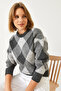 Women's Anthracite Square Patterned Knitwear Sweater 20011154 - 4