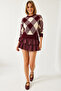 Women's Burgundy Square Patterned Knitwear Sweater 20011154 - 3