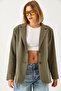 Women's Khaki Padded Double Pocket Lined Blazer Jacket 3338 60261198 - 2