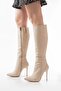 Ls-226 Beige Suede Zip-Up Elastic Thin High-Heeled Women's Boots - 3