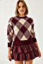 Women's Burgundy Square Patterned Knitwear Sweater 20011154 - 4