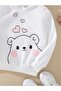 Girl's Hooded White Sweet Teddy Bear Printed Sweatshirt - 3
