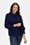 Women's Stand Collar Three Quarter Sleeve Short Wool Coat Y.A Navy Blue - 2