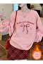 Women's Pink to Shine Ribbon Printed Crew Neck Oversize Sweatshirt