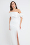Women's White Slim Fit Collar Detailed Slit Long Evening Dress - 2