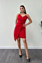 Satin Fabric Bead Detailed Dress - Red - 2