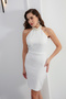 Women's White Pearl Mini Promise Engagement Wedding Evening Dress - 2