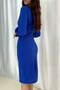 Cobalt Blue Crepe Fabric Long Sleeve Double Breasted Collar Dress - 2