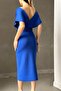 Cobalt Blue Belted Scuba Fabric Pearl Detail Dress - 5
