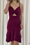 Purple Imported Crepe Fabric Belly Triangle Detail Flounced Dress - 5
