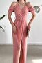 Powder Crepe Fabric Double Breasted Collar Slit Belted Dress - 2