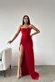 Red Heart Collar Deep Slit Detailed Scuba Fabric Dress