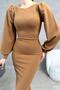 Brown Balloon Sleeve Fish Model Maxi Size Imported Crepe Fabric Dress - 4