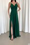 Green Thin Strap Double Breasted Collar Slit Detail Imported Crepe Fabric Maxi Length Dress - 6