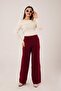 Ribbed Waist Elastic Wide Leg Claret Red Knitwear Trousers - 4