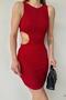 Red Bodycone Cut-out Mini Size Glittery Fukuro Fabric Dress - 3