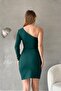 Emerald Green Half Heart Collar Single Sleeve Crepe Dress - 5