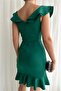 Green Double Flywheel Lady Collar Scuba Fabric Dress - 4