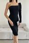 Black Single Sleeve Midi Length Crepe Fabric Dress - 2