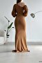Brown One Shoulder Open Detail Imported Crepe Fabric Maxi Length Long Sleeve Dress - 3