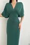 Green Bat Sleeve Sandy Fabric Long Slit Detail Dress - 2