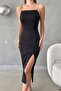 Black Rope Strap Slit Detail Scuba Fabric Dress - 6