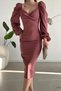 Dried Rose Princess Sleeve Slit Detailed Heart Collar Midi Dress - 6
