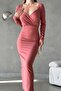 Powder Heart Collar Slit Long Sleeve Long Dress - 4