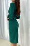 Emerald Green Crepe Fabric Long Sleeve Double Breasted Collar Dress - 2