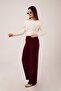 Ribbed Waist Elastic Wide Leg Claret Red Knitwear Trousers - 2