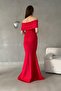 Red Madonna Collar Stone Detail Maxi Length Scuba Fabric Fishnet Evening Dress - 4
