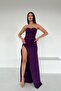 Purple Heart Collar Deep Slit Detailed Scuba Fabric Dress - 7