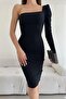 Black Single Sleeve Midi Length Crepe Fabric Dress