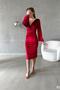Red Velvet Fabric Long Sleeve Double Breasted Dress - 2