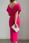 Fuchsia Belted Scuba Fabric Pearl-Detail Dress - 5