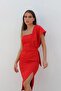 Red Flexible Scuba Fabric Belted Invitation Dress