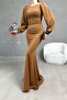 Brown Balloon Sleeve Fish Model Maxi Size Imported Crepe Fabric Dress - 2