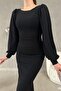 Black Balloon Sleeve Fish Model Maxi Size Imported Crepe Fabric Dress - 4