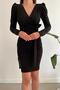 Black Double-breasted Collar Belted Slit Detail Long Sleeve Imported Crepe Fabric Dress - 3