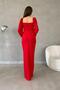 Red Princess Sleeve Slit Detail Sweetheart Neck Imported Crepe Fabric Long Sleeve Long Dress - 6