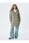 Long Inflatable Coat Hooded Zipper Pocket Detailed Snap Button Water Repellent - 3
