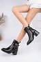 Only Model Genuine Leather Elastic Round Toe Buckle Thick Heel Boots with Side Zipper - 5