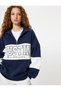 Oversize Sweatshirt Half Zipper College Printed Color Block Long Sleeve Embossed