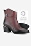 Women's Claret Red Genuine Natural Leather Number 36-41 Thick Heel Boots & Booties - 3