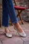 Beige Women's Flat Sole Buckle Ballerinas