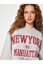 Oversize Sweatshirt Crew Neck College Printed Long Sleeve Embossed