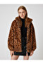 Plush Coat with Leopard Pattern, Zipper, Stand Collar and Pockets - 3