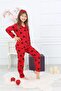 Girl's Red Color Patterned Pajama Top and Bottom Set - 6