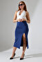 Women's Front Slit Skirt Lycra Midi Length / Women's Midi Length Skirt With Front Slit Lycra - 3