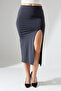 Women's Front Slit Skirt Lycra Midi Length / Women's Midi Length Skirt With Front Slit Lycra - 6